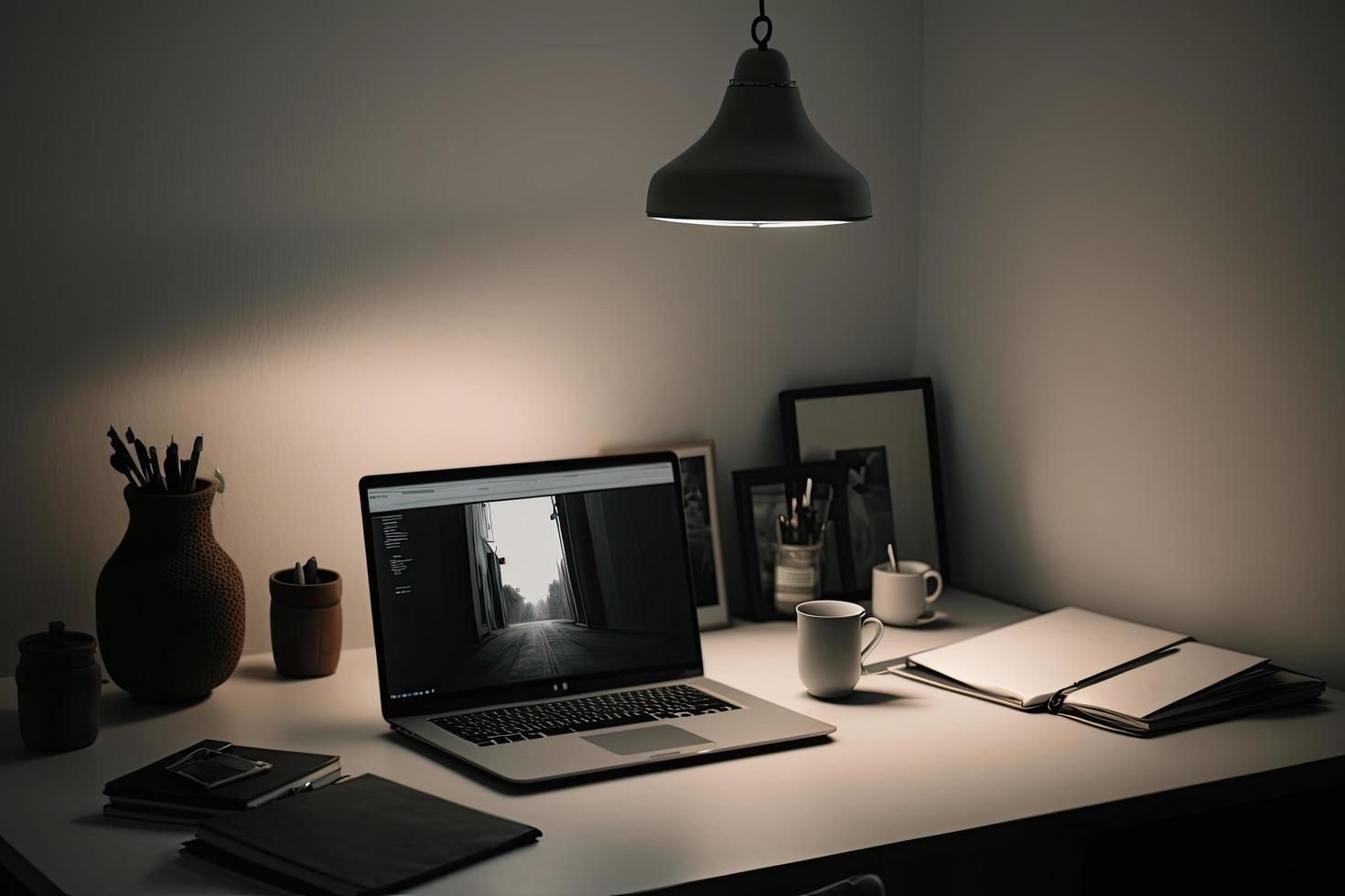 Vaklymerzodblix calming workspace tidy lamp notebook rhythm friendly workflow scene
